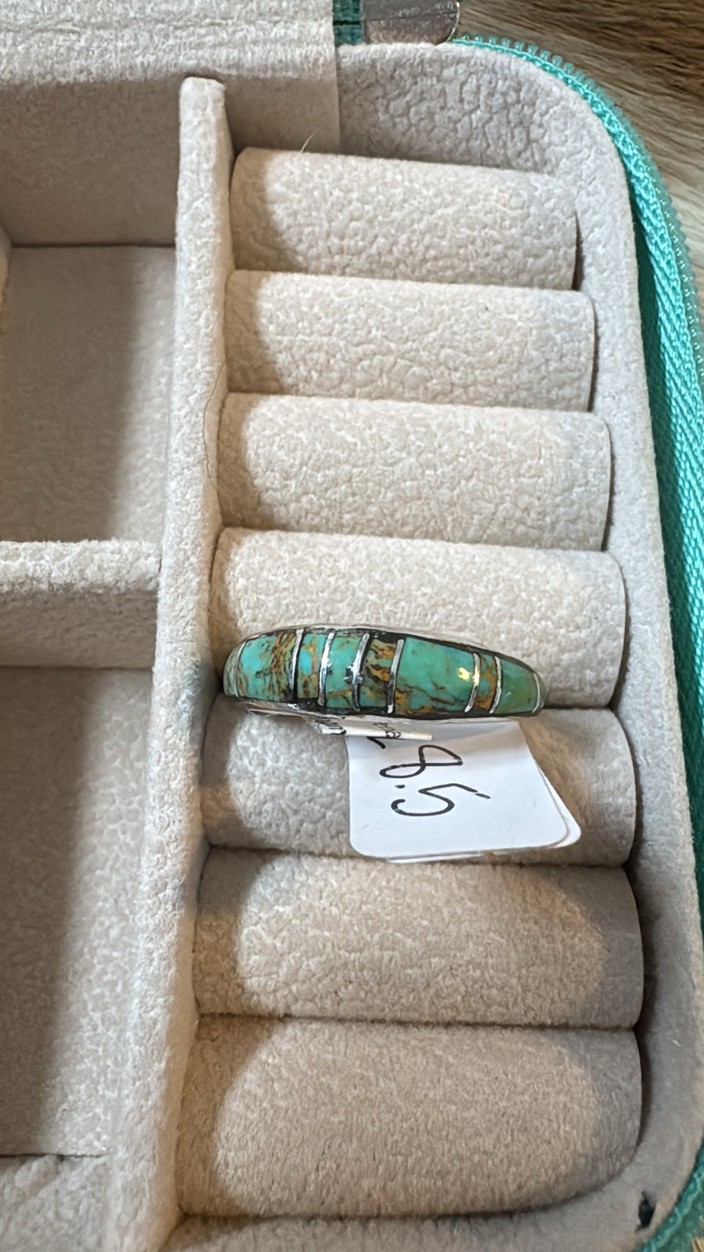 Native Made Turquoise Inlay Ring Size 8.5