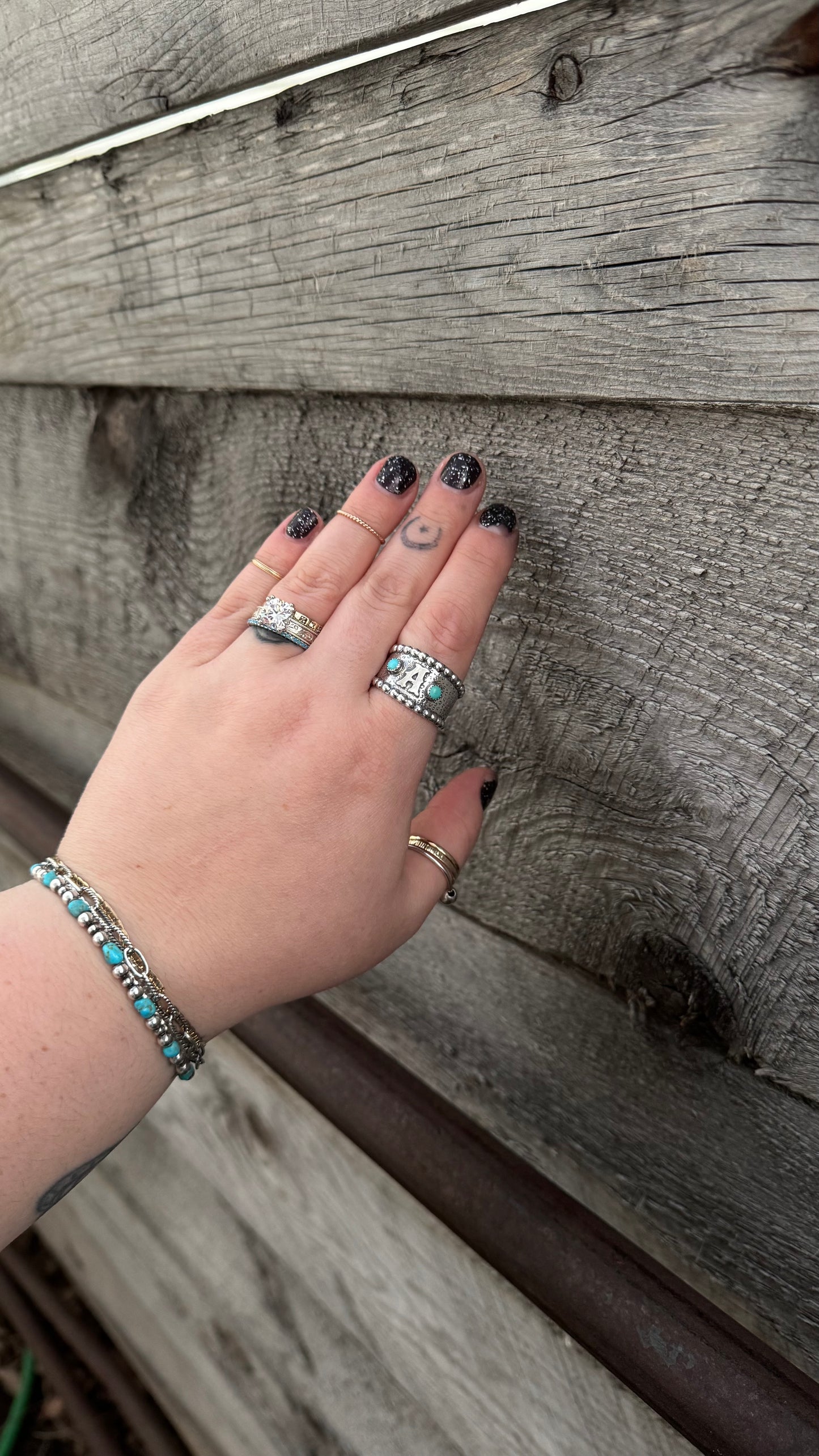 Cheetah initial ring with turquoise