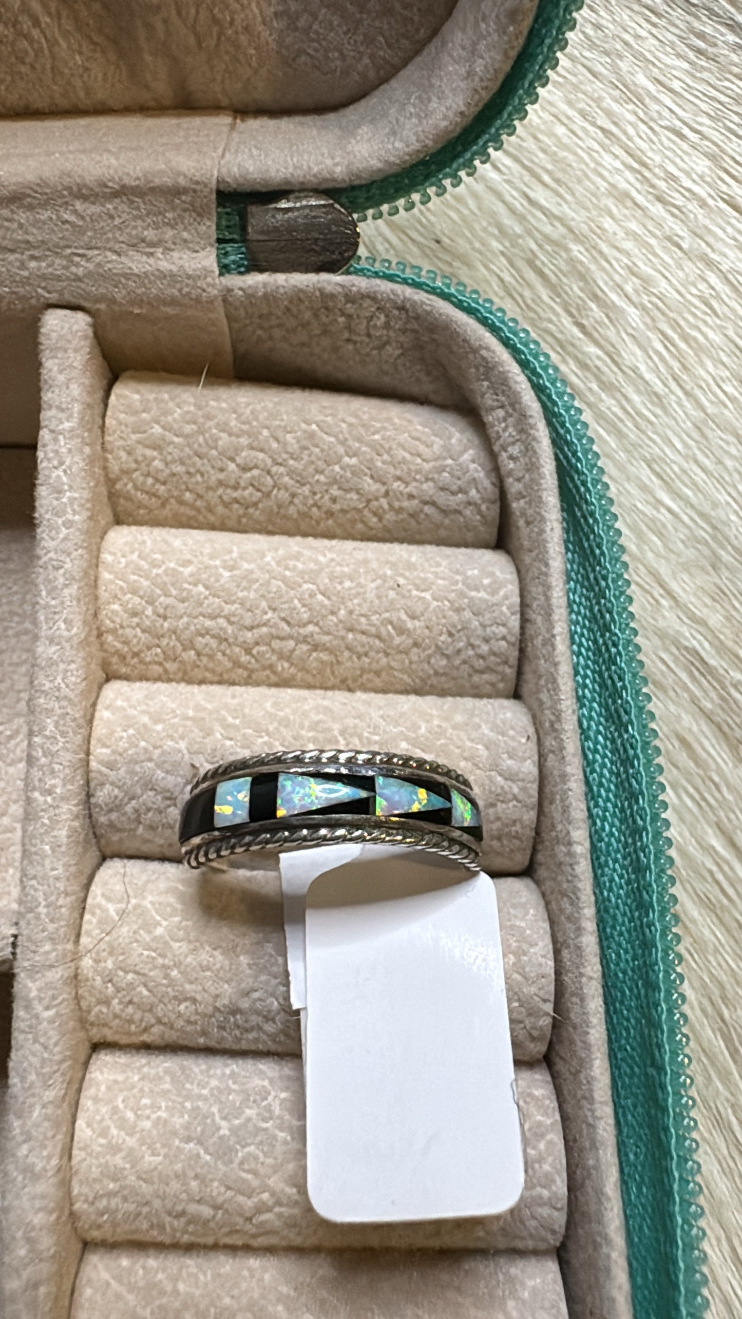 Native Made Opal & Onyx Inlay Ring Size 6.5