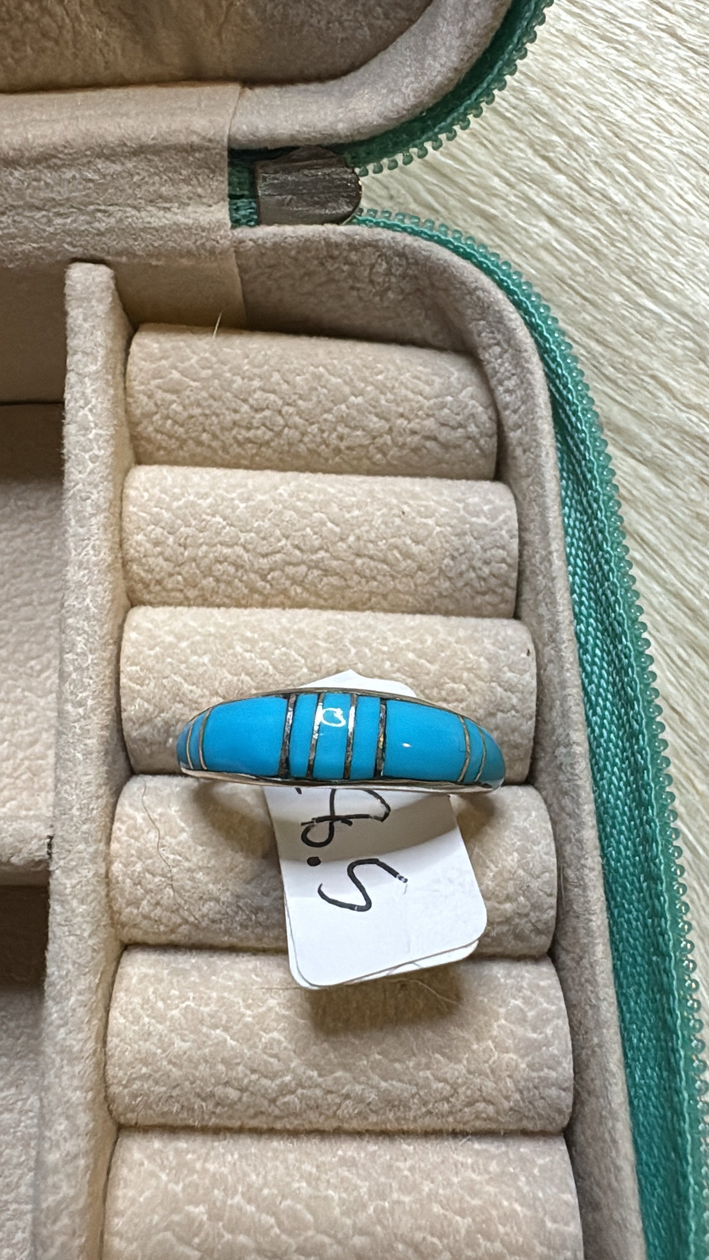 Native Made Turquoise Inlay Ring Size 8.5