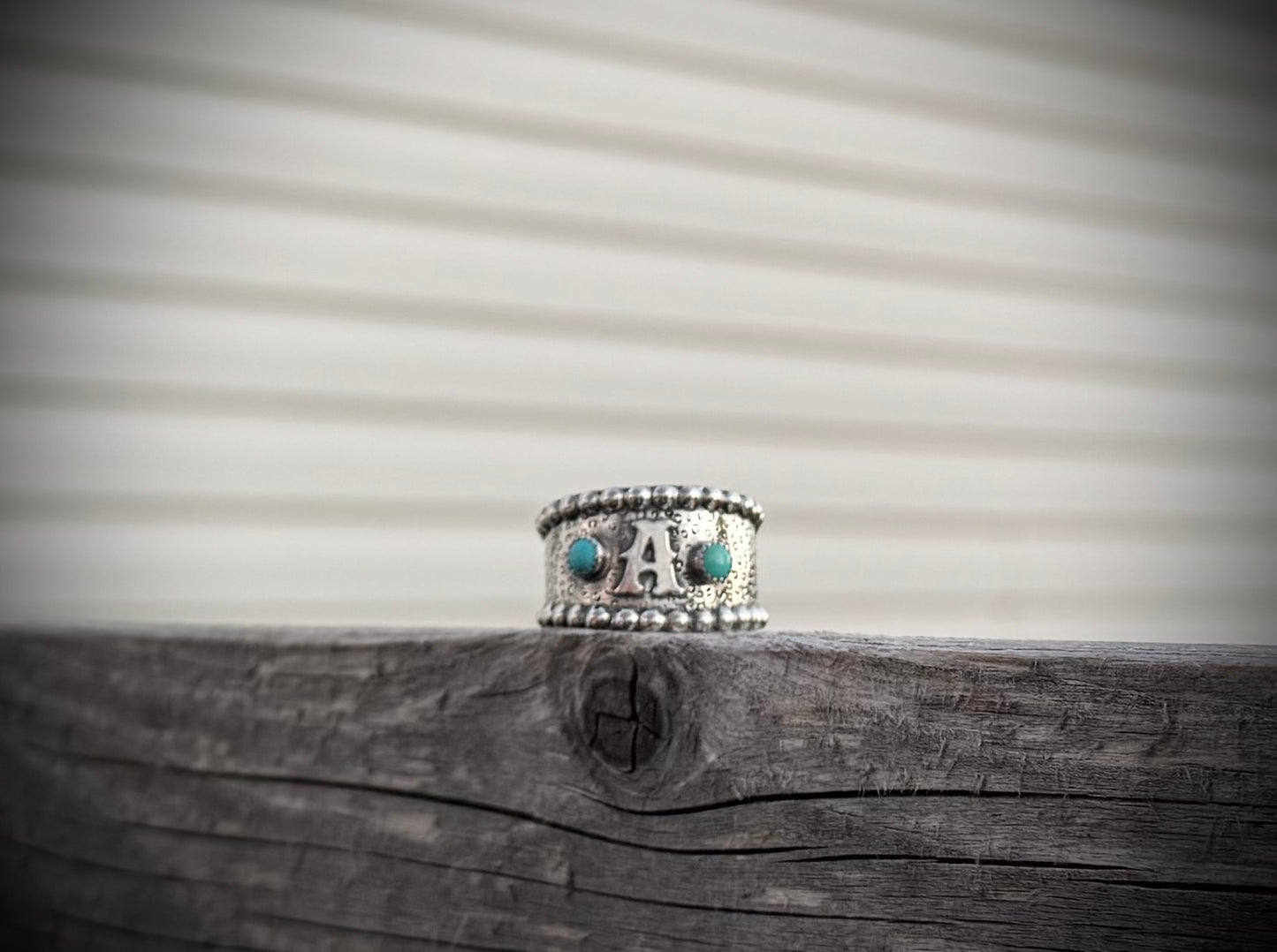 Cheetah initial ring with turquoise