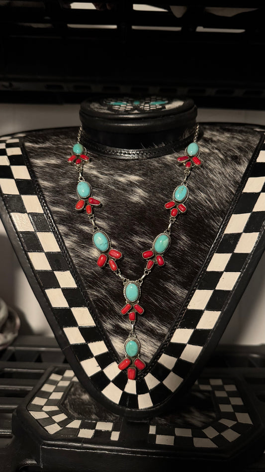 Kingman & Coral Lariat Necklace