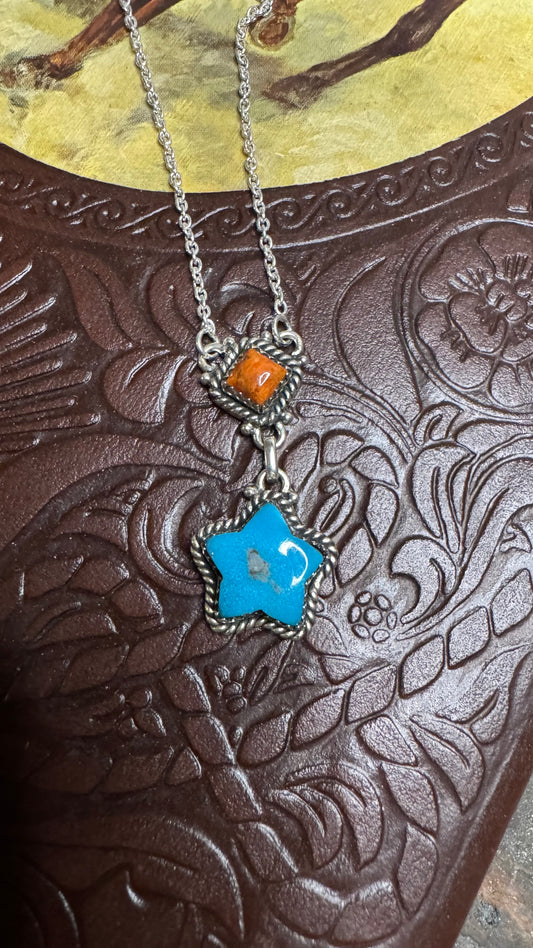 Apple Coral & Kingman Star Necklace