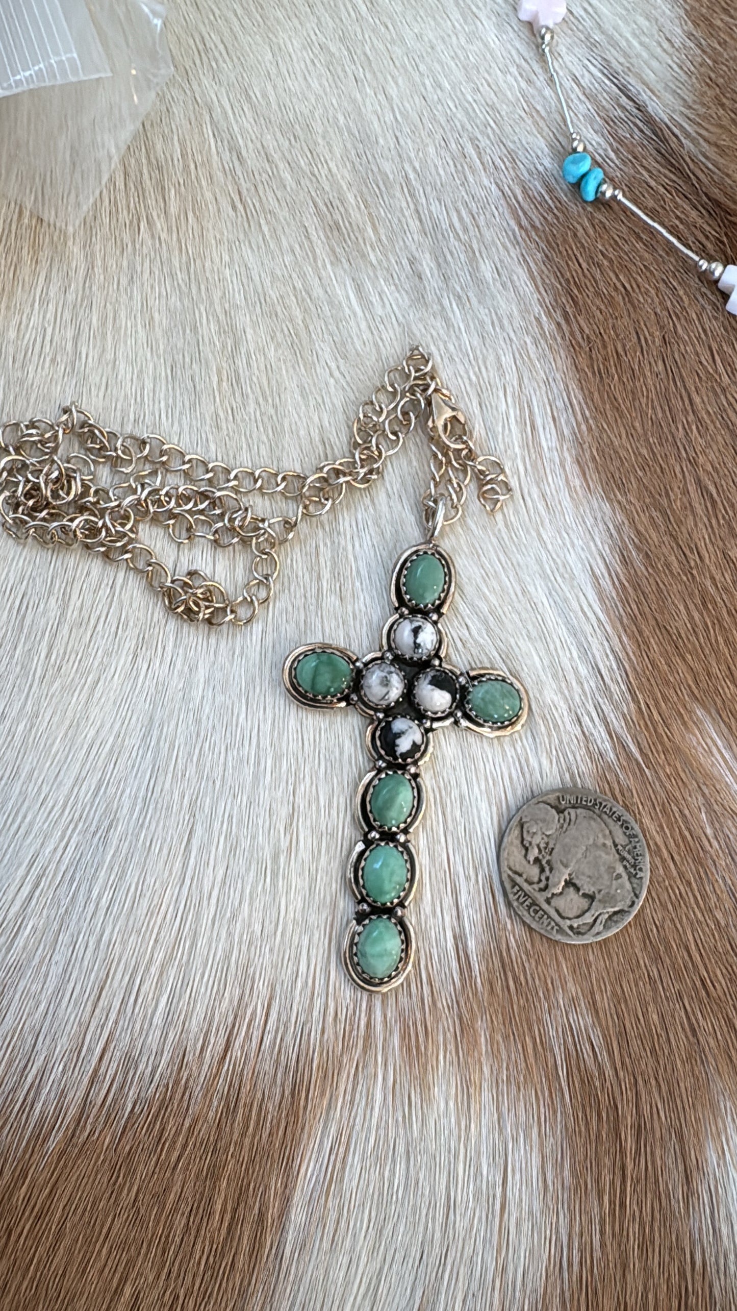 Turquoise & White Buffalo Cross Necklace