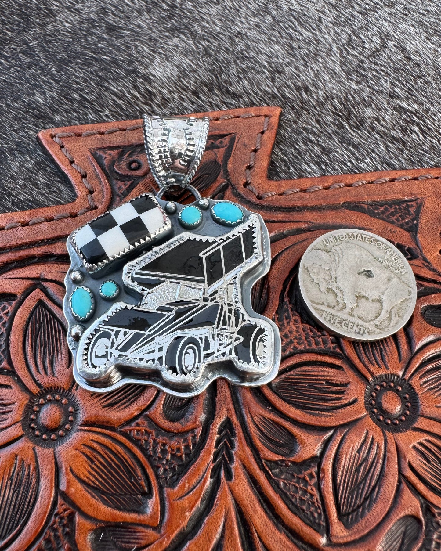 Sprint Car & Turquoise Pendant