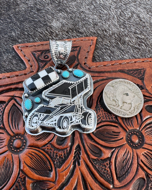 Sprint Car & Turquoise Pendant